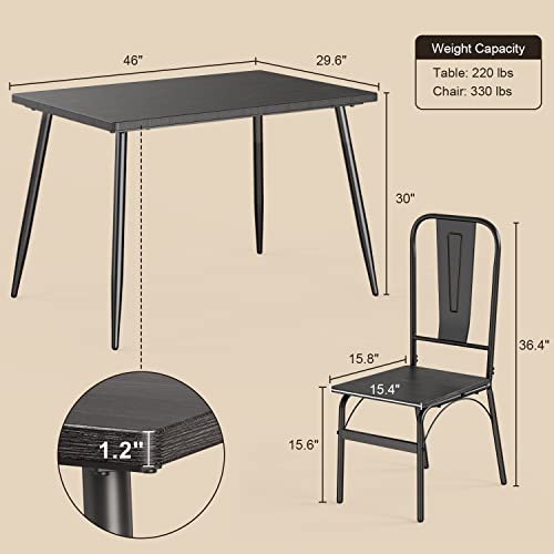 Gizoon Dining Table Set for 4 with Chairs, 5-Piece Kitchen Table and Chairs for 4 with Thick Board for Home, Small Space, Apt, Heavy-Duty, Black