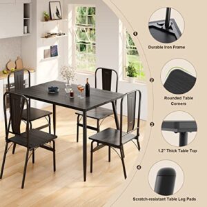 Gizoon Dining Table Set for 4 with Chairs, 5-Piece Kitchen Table and Chairs for 4 with Thick Board for Home, Small Space, Apt, Heavy-Duty, Black