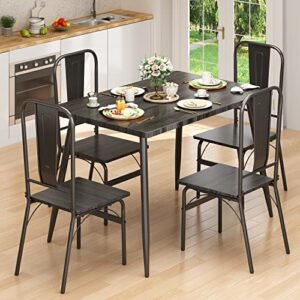 Gizoon Dining Table Set for 4 with Chairs, 5-Piece Kitchen Table and Chairs for 4 with Thick Board for Home, Small Space, Apt, Heavy-Duty, Black