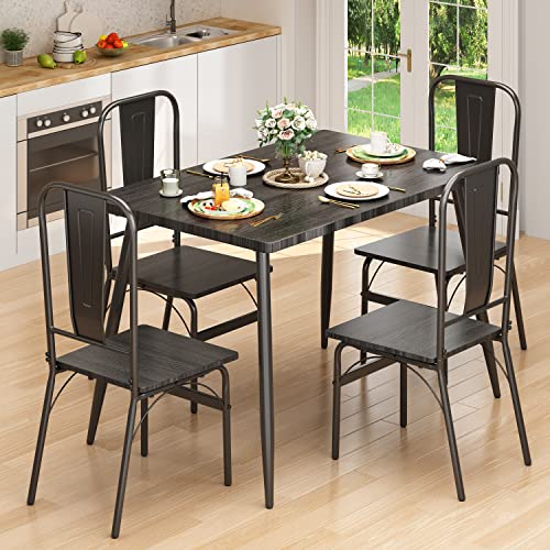 Gizoon Dining Table Set for 4 with Chairs, 5-Piece Kitchen Table and Chairs for 4 with Thick Board for Home, Small Space, Apt, Heavy-Duty, Black
