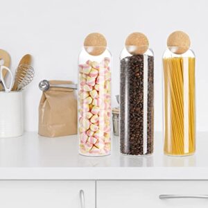Suwimut 3 Pack Glass Storage Jar with Ball Cork Lid, 50oz/1500ml Glass Food Storage Canister Clear Tall Spaghetti Container with Round Cork Stopper for Kitchen Pantry Storage Spice, Coffee, Candy