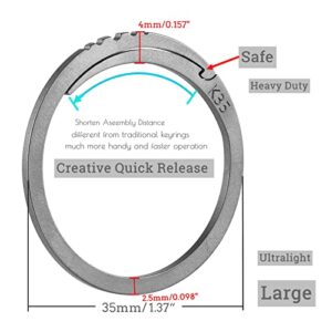 BANG TI Titanium Quick Release Keyrings Side-pushing Split Heavy Duty Keychain Rings Labor-saving Kit (K35)