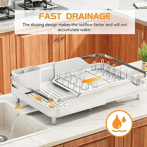 PXRACK Dish Drying Rack,Expandable(11.5"-19.3") Dish Racks for Kitchen Counter, Dish Rack and Drainboard Set, Dish Drainer with Utensil Holder for Kitchen Sink Organization Storage