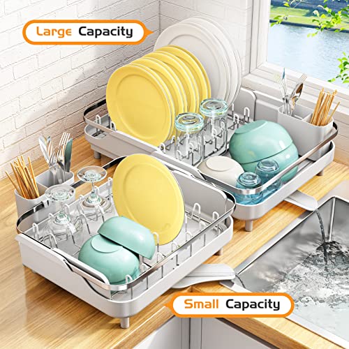 PXRACK Dish Drying Rack,Expandable(11.5"-19.3") Dish Racks for Kitchen Counter, Dish Rack and Drainboard Set, Dish Drainer with Utensil Holder for Kitchen Sink Organization Storage