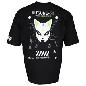 fabric of the universe techwear graphic cyberpunk fashion t-shirt (black kitsune-5x, medium)