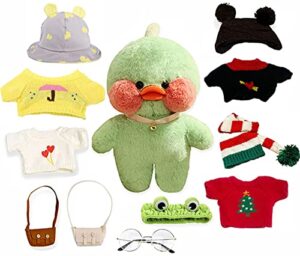 big duck stuffed animal clothes accessories 12 in duck plush kawaii stuffed animal toy with glasses, large cute plushies super soft plush for girls boys, softest birthday valentine gift (green)