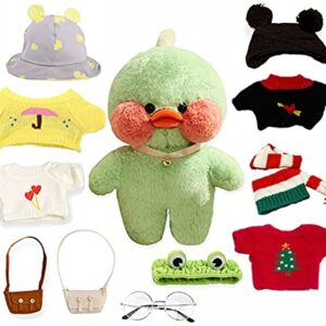 Big Duck Stuffed Animal Clothes Accessories 12 in Duck Plush Kawaii Stuffed Animal Toy with Glasses, Large Cute Plushies Super Soft Plush for Girls Boys, Softest Birthday Valentine Gift (Green)