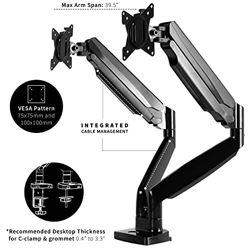 VIVO Premium Aluminum Heavy Duty Dual Monitor Arm for Ultrawide Monitors up to 35 inches and 30.9 lbs Each, Desk Mount Stand, Pneumatic Height, Max VESA 100x100, Black, STAND-V202Q