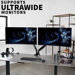 VIVO Premium Aluminum Heavy Duty Dual Monitor Arm for Ultrawide Monitors up to 35 inches and 30.9 lbs Each, Desk Mount Stand, Pneumatic Height, Max VESA 100x100, Black, STAND-V202Q