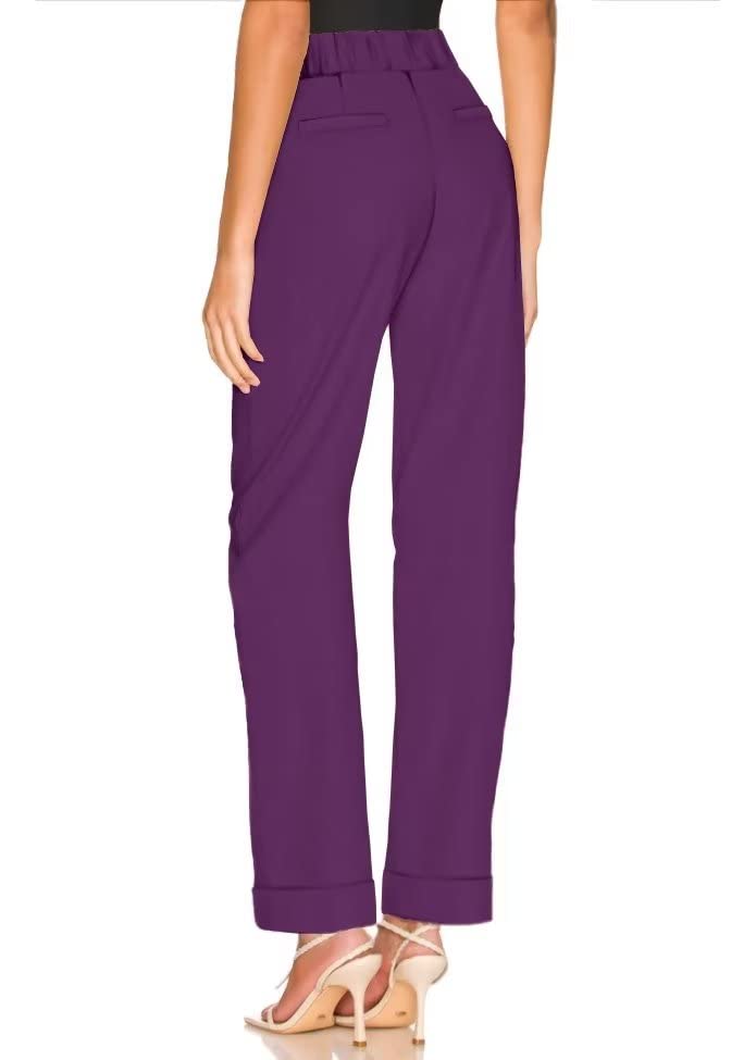 Women's High Waist Lightweight Solid Long Pants Elegant Office Trousers P5324SL CDS Purple M