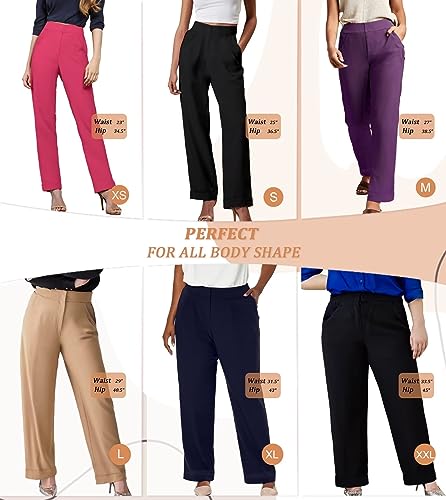 Women's High Waist Lightweight Solid Long Pants Elegant Office Trousers P5324SL CDS Purple M