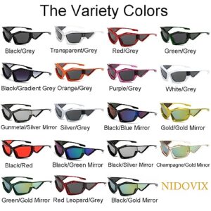 NIDOVIX Trendy Wrap Around Sunglasses for Men Women Fashion Cool Sport Y2K Stylish Cat Eye Sun Glasses UV400 Protection (Silver/Grey)