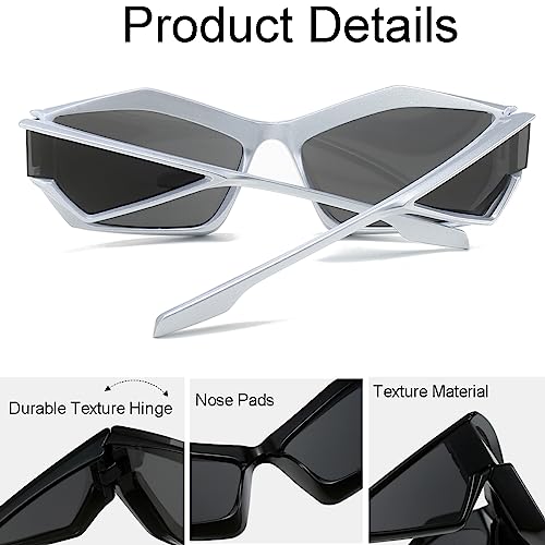 NIDOVIX Trendy Wrap Around Sunglasses for Men Women Fashion Cool Sport Y2K Stylish Cat Eye Sun Glasses UV400 Protection (Silver/Grey)