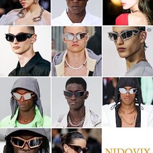 NIDOVIX Trendy Wrap Around Sunglasses for Men Women Fashion Cool Sport Y2K Stylish Cat Eye Sun Glasses UV400 Protection (Silver/Grey)