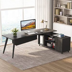 tribesigns l-shaped computer desk with file cabinet, 78.74 inch large executive office desk with shelves, industrial business furniture desk workstation for home office (grey)