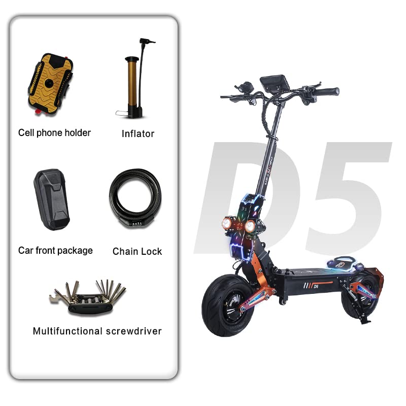 ANDBEE Electric Scooter Adult, 12-inch Road Tires with Seat Sports Scooter, 5000W Dual Motor High Power Dual Drive 50MPH, 48V35AH Range 75Miles Removable with Password Lock Battery Electric Scooter