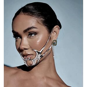 Junova Liquid Irregular Silver Steel Mask Hollow Face Chain Cyber Punk Mask Nightclub Costume Cosplay Face Accessories(Sstyle-1)