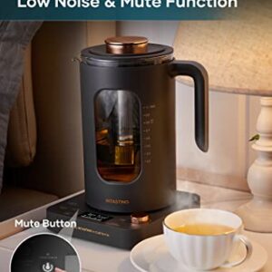 Electric Kettle, INTASTING Wide Opening Glass Kettle with Tea Infuser, 9 Smart Presets, Auto Memory, Mute, 1200W Fast Heating, BPA-Free, Easy to Clean, for Tea Bag, Dark Grey