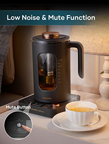 Electric Kettle, INTASTING Wide Opening Glass Kettle with Tea Infuser, 9 Smart Presets, Auto Memory, Mute, 1200W Fast Heating, BPA-Free, Easy to Clean, for Tea Bag, Dark Grey