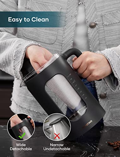 Electric Kettle, INTASTING Wide Opening Glass Kettle with Tea Infuser, 9 Smart Presets, Auto Memory, Mute, 1200W Fast Heating, BPA-Free, Easy to Clean, for Tea Bag, Dark Grey