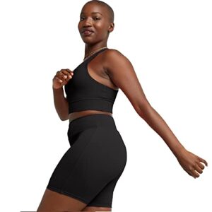 Hanes Originals, Cotton Stretch Bike, High Rise Shorts for Women, Black