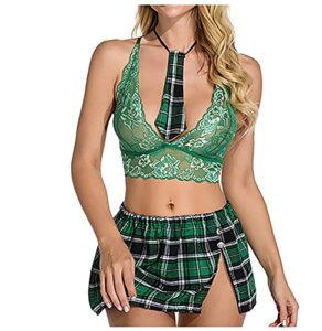 school girl lingerie for women sexy roleplay student costumes outfits bra and panty set with tie and mini plaid skirt 4 piece