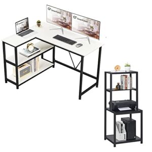 greenforest l shaped desk 47 inch reversible corner gaming computer desk with storage shelves and 49.2 inch large tall 4 tier printer stand with storage shelf