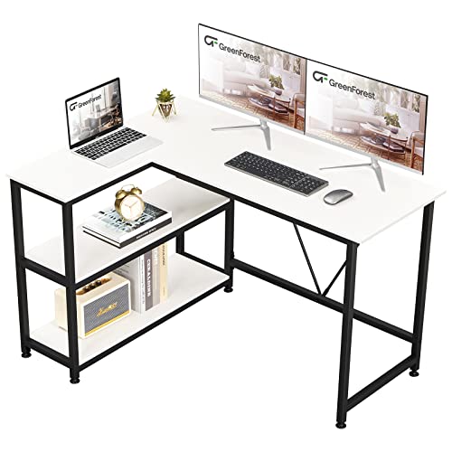 GreenForest L Shaped Desk 47 inch Reversible Corner Gaming Computer Desk with Storage Shelves and 49.2 inch Large Tall 4 Tier Printer Stand with Storage Shelf