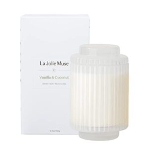 la jolie muse vanilla & coconut scented candles, candles gifts for women, natural soy wax candles for home scented, 80 hours long burning