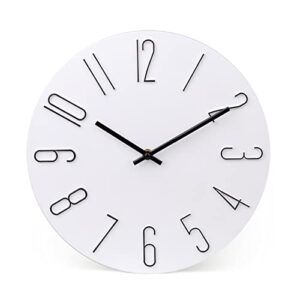 jomparis wall clock 12" silent non-ticking modern style wooden wall clocks decorative for office home bedroom school (white)