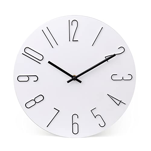 jomparis Wall Clock 12" Silent Non-Ticking Modern Style Wooden Wall Clocks Decorative for Office Home Bedroom School (White)