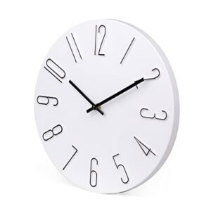 jomparis Wall Clock 12" Silent Non-Ticking Modern Style Wooden Wall Clocks Decorative for Office Home Bedroom School (White)