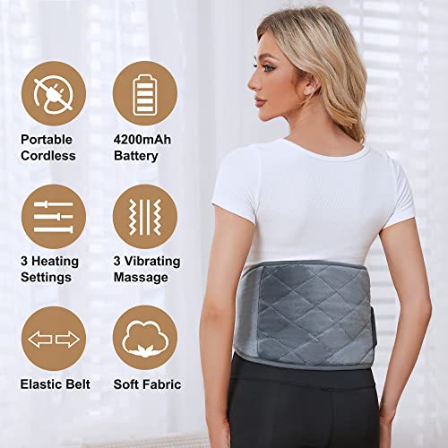 Vofuoti Cordless Heating Pad with Massager, 3 Vibration Modes and 3 Heating Settings, Portable Heating Pad with Battery, Machine Washable, Heating Pad for Back Pain Relief, Gift for Women Men