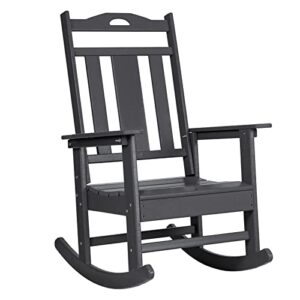 loeniy outdoor rocking chair all weather resistant rocking chair with high backrest patio rocking chair outside rocker (1, black)