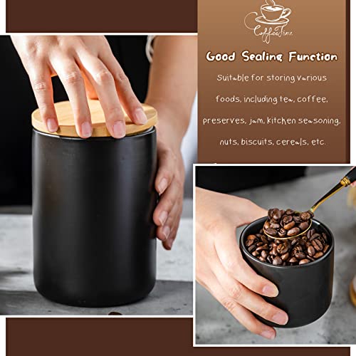 Hoolerry Black Kitchen Canisters Airtight Coffee Canisters Set with Bamboo Lids Set of 6 Flour and Sugar Containers Ceramic Airtight Jar for Food Coffee Tea Spice Seasoning, 3 Sizes