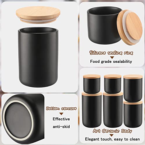 Hoolerry Black Kitchen Canisters Airtight Coffee Canisters Set with Bamboo Lids Set of 6 Flour and Sugar Containers Ceramic Airtight Jar for Food Coffee Tea Spice Seasoning, 3 Sizes