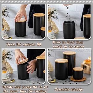 Hoolerry Black Kitchen Canisters Airtight Coffee Canisters Set with Bamboo Lids Set of 6 Flour and Sugar Containers Ceramic Airtight Jar for Food Coffee Tea Spice Seasoning, 3 Sizes