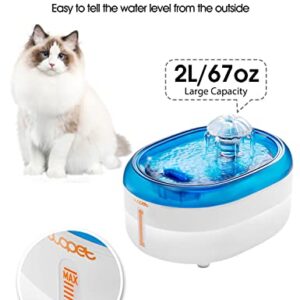 Wopet W300 True Filtering Cat Water Fountain, 67oz/2L Ultra Quiet Automatic Pet Drinking Dispenser with BPA-Free Bowl and 6 Stages filtration Filters ( White Blue, 2023 Updated)