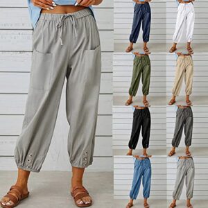 Womens Casual Capri Pants Elastic Waist Drawstring Summer Lounge Baggy Trousers Cinch Bottom Lantern Ankle Pants with Pockets