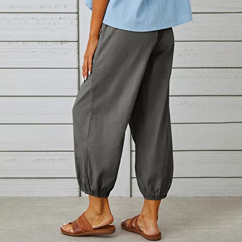 Womens Casual Capri Pants Elastic Waist Drawstring Summer Lounge Baggy Trousers Cinch Bottom Lantern Ankle Pants with Pockets