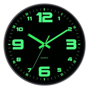 kinatime wall clocks battery operated - glow in the dark wall clock non-tick 12 inch silent wall clock for bedroom living room and office decor