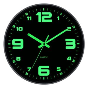 kinatime Wall Clocks Battery Operated - Glow in The Dark Wall Clock Non-tick 12 inch Silent Wall Clock for Bedroom Living Room and Office Decor