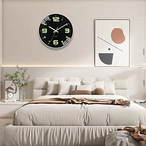 kinatime Wall Clocks Battery Operated - Glow in The Dark Wall Clock Non-tick 12 inch Silent Wall Clock for Bedroom Living Room and Office Decor