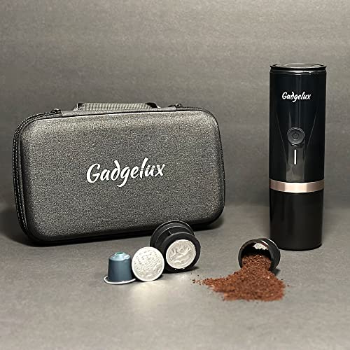 Gadgelux Portable Espresso Machine, Upgraded V2, 20 Bar, Compatible with NS Capsule & Ground Coffee, Rechargeable Car Coffee Maker, Self-Heating, Travel Coffee Maker, Camping, Hiking, Coffee Gifts