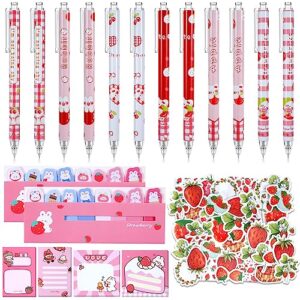 497 pcs kawaii school supplies cute pens retractable black ink kawaii bunny index sticker cute pink sticky notes strawberry stickers cute school stationery set supplies for girls kids