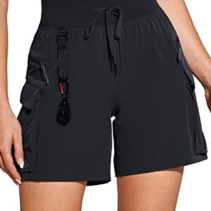 ZUTY Women's 6" Hiking Cargo Shorts Quick Dry Water Resistant Lightweight with Zipper Pockets UPF 50+ for Women Golf Athletic Black L