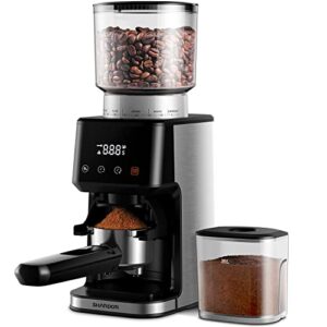shardor conical burr coffee grinder electric for espresso with precision electronic timer, touchscreen adjustable coffee bean grinder with 51 precise settings, brushed stainless steel