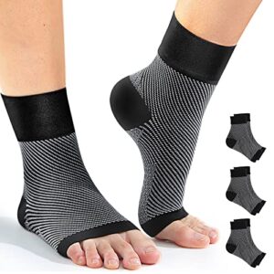 lxlu plantar fasciitis compression socks (3 pairs) arch support foot pain relief ankle brace night splint for all day wear provide increase blood circulation suitable for men & women (black, x-large)
