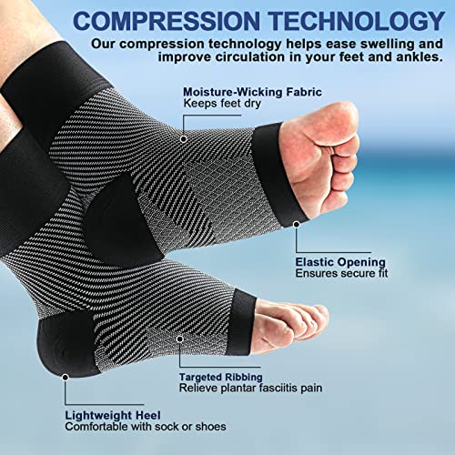 Lxlu Plantar Fasciitis Compression Socks (3 pairs) Arch Support Foot Pain Relief Ankle Brace Night Splint for All Day Wear Provide Increase Blood Circulation Suitable for Men & Women (Black, X-Large)