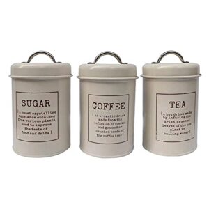 schonee beige kitchen canisters, rustic farmhouse canisters set for dry food storage, metal countertop storage jar, set of 3 coffee sugar tea storage containers(set of 3 (ivory white))